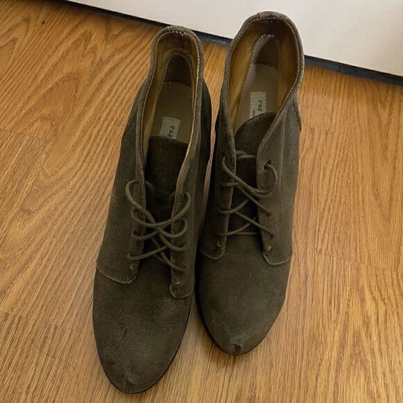 NWOB Rag & Bone Odval lace up green suede wedge ankle boots size 38 US 8 - Picture 8 of 9